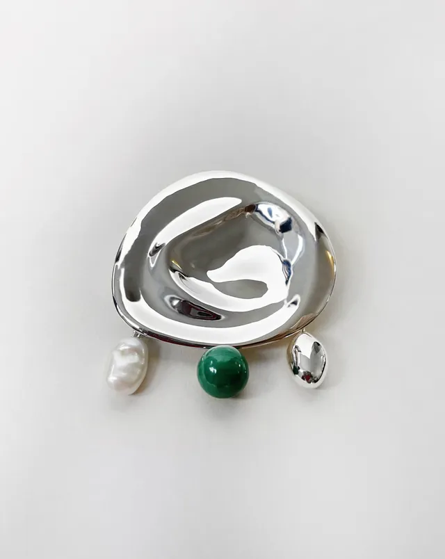 hein-studio-de-la-mer-broche-argent-perle-malachite image 1