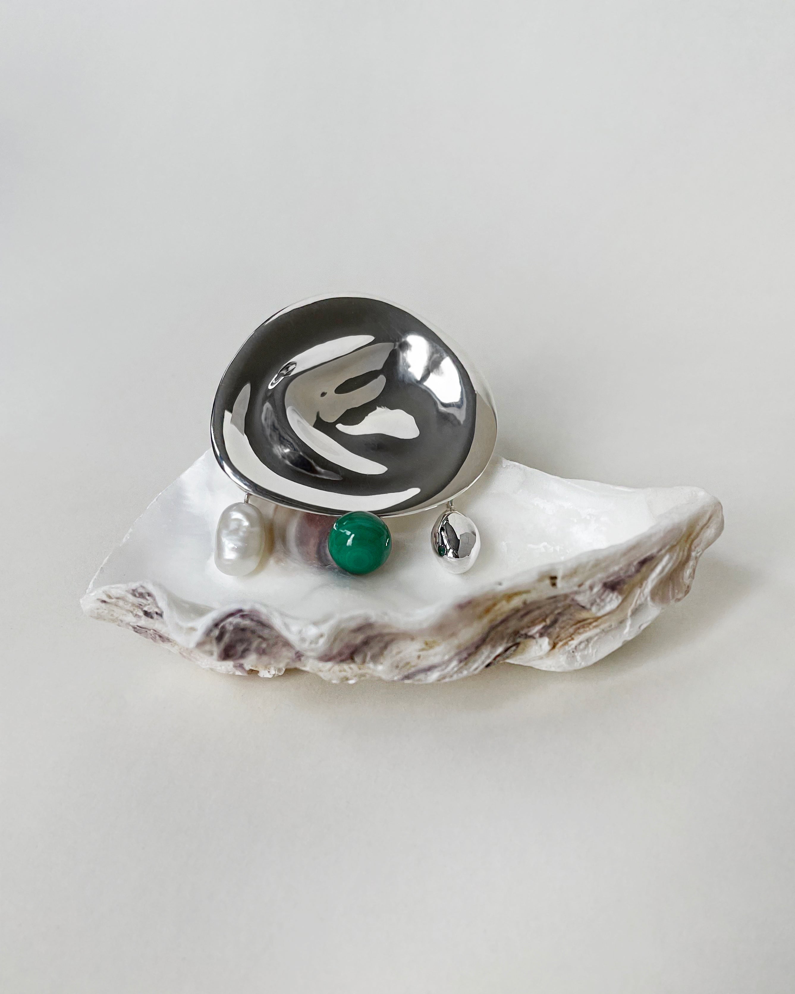 hein-studio-de-la-mer-broche-argent-perle-malachite image 3